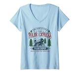 Womens The Polar Express Train Depot V-Neck T-Shirt