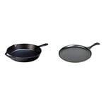 LODGE L10SK3CN 30.48 cm/12 inch Pre-Seasoned Cast Iron Round Skillet/Frying Pan, Black & Lodge 26.67 cm / 10.5 inch Pre-Seasoned Cast Iron Round Griddle/Pancake Pan, Black