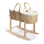 Clair de Lune | Organic Palm Moses Basket and Natural Rocking Stand | Award Winning Baby Bassinet | Palm Basket, Organic Dressing, Bamboo Mattress, Moses Sheet | Newborn Essentials | (Natural Cream)