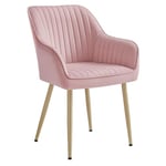 SONGMICS Chaise Salle à Manger, Chaise de Cuisine, Fauteuil en Velours, Rembourrée, avec Accoudoirs, Charge Max. 120 kg, Pieds en Métal, pour Salle à Manger, Rose Bonbon et Doré Clair LDC087R01