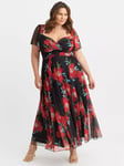 Scarlett & Jo Kemi Floral Print Maxi Dress, Black/Scarlet