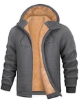 Xnova Sweat à Capuche Homme avec Zippée Hiver Sweat Polaire Zippé Chaud Épaisse Sherpa Manches Longues Survêtement Gilet Homme Hoodie, Gris Foncé, L