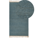 Tapis Boho Tissé Main avec Glands 80 x 150 cm en Jute Bleu Turquoise Lunia