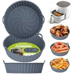 Alyvisun Moule Silicone Air Fryer, 3 Pièces Panier Moule pour Airfryer Réutilisable Friteuse à Air Chaud Plat Pot Ronde Doublure Liner pour Friteuse Air, Micro-ondes, Four (Gris)