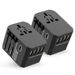 Universal Travel Adapter, Travel Plug Adapter Worldwide with 4 USB A + 3.0A USB C + Universal AC Socket, Travel Essentials-International Travel Adapter UK to Europe USA Thailand Japan (2 Pack)