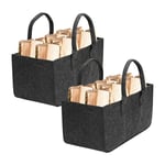 TolleTour 2 pièces de sacs en feutre Sac shopping feutre Panier pour bois de cheminée Sac à provisions Panier à bois en feutre pliable grand - Gris