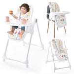 GOPLUS Chaise Haute Bébé, Chaise Haute Convertible 3 en 1, Pliable, Hauteur Réglable, Dossier, Repose-pieds, Ceinture de Sécurité à 5 Points, Plateau Double Couche, Roues Verrouillables (Beige)