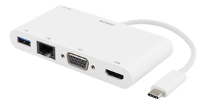 DELTACO – USB-C-telakointiasema, 100W USB-C PD, HDMI, 1,5A USB-A, GBLAN (USBC-HDMI14)