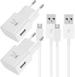 2 Pack Chargeur Avec Micro Usb Câble Compatible Avec Samsung Galaxy S7 S6 Edge S4 S3 A3 J8 J7 J6 J5 J3 Note5 Note4 Tab S Tab S2, Afc Chargeur Rapide Android Universel - Blanc