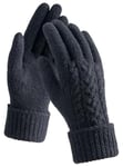 Gants Femme Hiver, Gants Tactiles Femme Chaud Doublure Polaire, Gants Tricotés Thermique Femme en Laine pour Smartphone Conduite Running Randonnée Ski Cyclisme - Noir