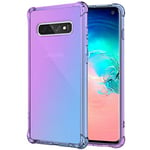 KIOMY Clear Case for Samsung Galaxy S10 Airbag Corners Shockproof Bumper Protective Phone Cover, Hybrid Design Hard PC Back with Flexible TPU Frame Purple Blue Gradients Color