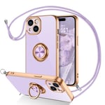 GUAGUA Coque iPhone 15 Plus avec Cordon et Anneau,Coque Antichoc avec Chaine Réglable,Housse Etui Antichoc avec Doublure en Microfibre,Protection avec Collier pour iPhone 15 Plus 6.7 Pouces,Violet