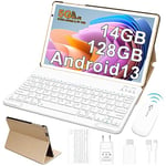 FACETEL Tablette Android 13 Tablette 10 Pouces Tablette Tactile 14Go RAM + 128Go ROM(TF/1To) Octa-Core 2.0 GHz丨 5G WiFi+Bluetooth 5.0丨8000mAh丨Caméra 5MP + 8MP丨IPS FHD Écran | Tablette avec Clavier-Or