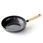 GreenChef Vintage Poêle Wok en Céramique Antiadhésive de 28 cm/3,7 L, Poignée à Apparence en Bois, Sans PFAS, Compatibles avec l'Induction, Va au Four, Va au Lave-Vaisselle, Gris