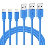 Quntis Lot de 3 Câble Chargeur iPhone MFi Bleu 2M, Câble Lightning pour iPhone 11 Pro Max / 11 Pro / 11 / XS Max/XR/XS/X / 8/8 Plus / 7/6 / 5 / Se/iPad Air