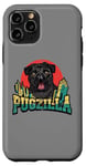 Coque pour iPhone 11 Pro Retro Pug Pugzilla Funny Dog Lover Japanese Movie Poster