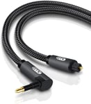 Câble Mini Toslink, Câble Optique Audio Numérique,Toslink vers Mini Toslink, 3.5mm Cable Spdif Fibre Optique, Câble Optique pour Barre De Son (1,5M, 90° Mini Toslink, Gris)