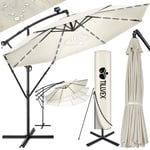 tillvex Parasol déporté LED solaire hexagonale 3M avec manivelle | Pare-soleil avec pied | Protection UV en aluminium pour le jardin | Parasol à manivelle pour le marché déperlant