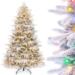 Yorbay Sapin de Noël Artificiel Lumineux LED avec Neige Blanche épaisse, Épicéa Naturel Floqué 150cm - 210cm Sapin Artificiel pour Décoration Noël, en PE et PVC (210 cm)