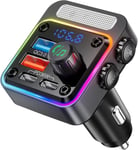 Transmetteurs FM Bluetooth 5.3 54W [PD 36W et QC3.0 18W] [Micros & Bass] Adaptateur Bluetooth Voiture Allume Cigare avec LED 5 Couleurs,Appels Mains Libres,Noir(Q300)