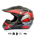 Casque Moto Cross Enfant,Casque Moto Enfant Adoptez Un Design Cool Casque Downhill pour Enfants avec Gants/Lunettes/Masque/Filet à Elastique(6 PCS) Convient pour Toutes Les Saisons (57-58CM)