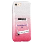 Coque Iphone 7 et 8 et SE 2020 paillettes rose tie polaroid personnalisee