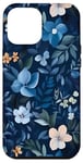 Coque pour iPhone 15 Pro Max Joli motif botanique floral bleu marine