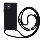 Keteen Coque pour iPhone 11 avec Cordon de Collier, Coque avec Cordon iPhone 11 Silicone Liquide Bumper Housse Lanière avec Cordon Réglable Longueur Chaîne Lanyard Case Housse Étui iPhone 11, Noir