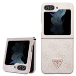 Phone Case for Galaxy Z Flip 5 Guess Faux Leather Pink Triangle Rhinestone