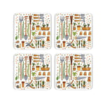 Gardening Cork Coaster Set - Garden Tools & Plants Gift - Set of 4 Coasters