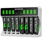 BATZONE 8 Bays Battery Charger with 4 x AA and 4 x AAA Batteries, Intelligent LCD Screen Battery Charger, for NI-MH/NI-CD Batteries, Individually Charger for AA AAA Rechargeable Batteries