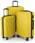 SUITLINE - Set of 3 Hardshell suitcases, Travel suitcases, Trolley, Rigid luggages, TSA, (55 cm, 66 cm, 76 cm), 100% ABS, mat, Yellow