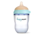 HappyMami - Biberon en Forme de Sein, Biberon 250 ml, Couleur Turquoise, Tétine en Silicone de Qualité Médicale, Double Système Anti-Colique, sans BPA, Lavable au Lave-vaisselle, Chauffe-biberon