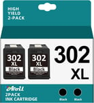 302Xl Cartouches D'Encre Remanufacturées Pour Cartouche Hp 302 Xl Compatibles Pour Hp Deskjet 3630 1110 2130 2132 Envy 4520 4522 4527 Officejet 3830 3832 3835 4650 4655 5230 5220 (2 Noir)