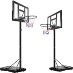 Panier de Basket, Panier Basket Exterieur 230-305 cm, Panier de Basket-Ball sur Pied Portable avec roulettes & Panneau en PVC & Base de Lestage & Cadre Antirouille - Hauteur Réglable 5 Niveaux