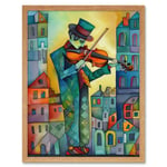 Fiddler On The Roof Folk Art Watercolour Painting Art Print Framed Poster Wall Decor 12x16 inch