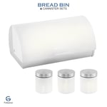 4PC Bread Bin Canister Set Kitchen Storage Box Fitting Lid Coffee Tea Jar  White