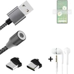 Data charging cable for + headphones Google Pixel 7 + USB type C a. Micro-USB ad