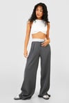 Contrast Waistband Pleat Front Wide Leg Trousers