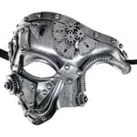 Steampunk Metal Cyborg Venetiansk Mask, Maskerad Mask för Halloween Kostymfest/Phantom Of The Opera/Mardi Gras Bal Silver Punk Half Face Mask