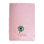 Rice - Cotton Tea Towel Good Luck print and Embroidery in Soft Pink