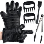 Gants de barbecue en Silicone, griffes de broyeur de viande, brosse à baser pour barbecue, pinces alimentaires 4 en 1, barbe résistante à la chaleur