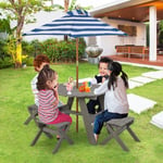 Goplus - Table de Pique-Nique Enfant avec 4 Tabourets et Parasol Amovible, 1 Table et 4 Chaises Salon de Jardin en Bois pour Enfant 3+ Ans, pour