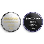 Snazaroo Metallic Face and Body Paint, Electric Silver, 18.8g Professional Water Based, Single Cake Makeup Supplies for Adults, Kids and Special FX & Snazaroo Classic Face and Body Paint, Black, 18.8g