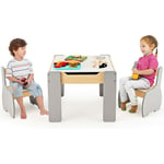 Ensemble Table et 2 Chaises 3 en 1 pour Enfants avec Tableau Amovible/Table d'Activités en Bois avec Forme d'Eléphant-Espace de Rangement/Bureau pour