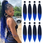 Braiding Hair Pre Stretched - 8 Packs Prestretched Braiding Hair 26 Inch Ombre Braiding Hair Itch Free Yaki Synthetic Hair Extension for Braids (26 Inch(8Packs), 1B/Blue)