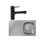 Evier de cuisine - HANSGROHE - S21 inox - 1 bac - robinet avec douchette Zesis M33 150 2 jets noir mat