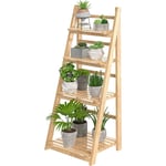 Dolaso - tagère pliable en bois à 4 niveaux pour plantes - Installation gratuite - Étagère d'angle de rangement pour jardin, balcon, salon - Naturel