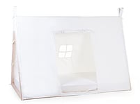 Childhome; Toile/Tente de Lit Tipi Cabane pour Enfant; Accroche Rubans sur le Tipi; Petite fenêtre; 100 pourcent Coton; Lit Simple; 90 x 200 cm; Couleur Blanc