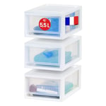 Iris Ohyama, Tiroir de rangement en Plastique Transparent, Empilable, Blanc, 7L, Lot de 3, Multifonctionnel, Contenu Visible, pour Salle de bain, Jouets, Bureau, Coffre, Organisateur, sans BPA, MSD-1